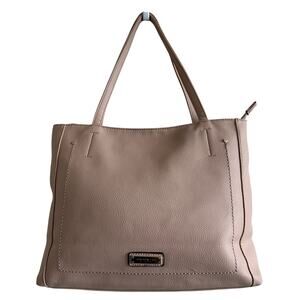 London Fog Taupe Vegan Pebbled Leather Large Double Strap Zipper Shoulder Bag